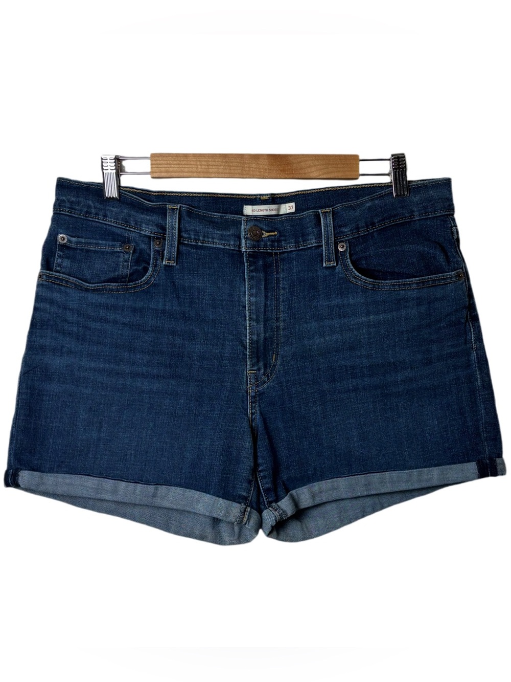 Levi's Mid Length Shorts women's size 33 dark wash stretch denim